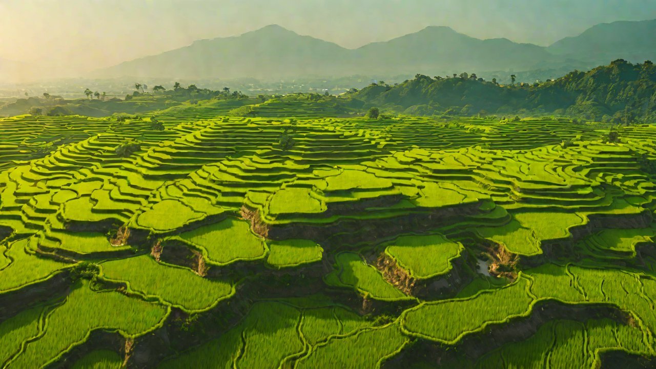 How can signal transmission in terraced fields overcome the blockage of electromagnetic waves by mountains?