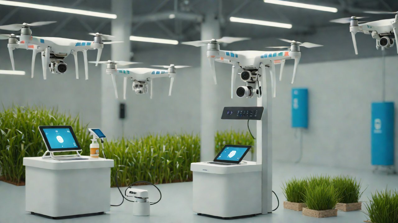 How does an automated pesticide dispensing center precisely dispense pesticides to drones via IoT commands?