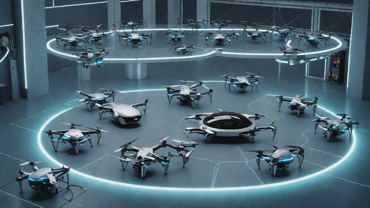 How does a “mothership”-style automated charging bay coordinate the energy replenishment of multiple drones?