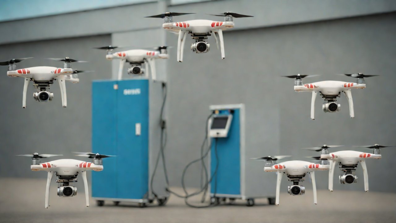 Can this queuing model optimize the efficiency of multiple drones sharing a pesticide dispensing station?