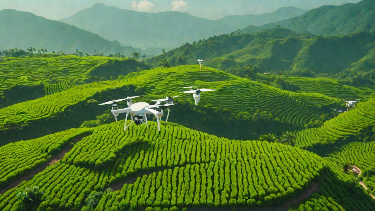 How can 3D modeling technology assist drones in operating on steep tea plantations?
