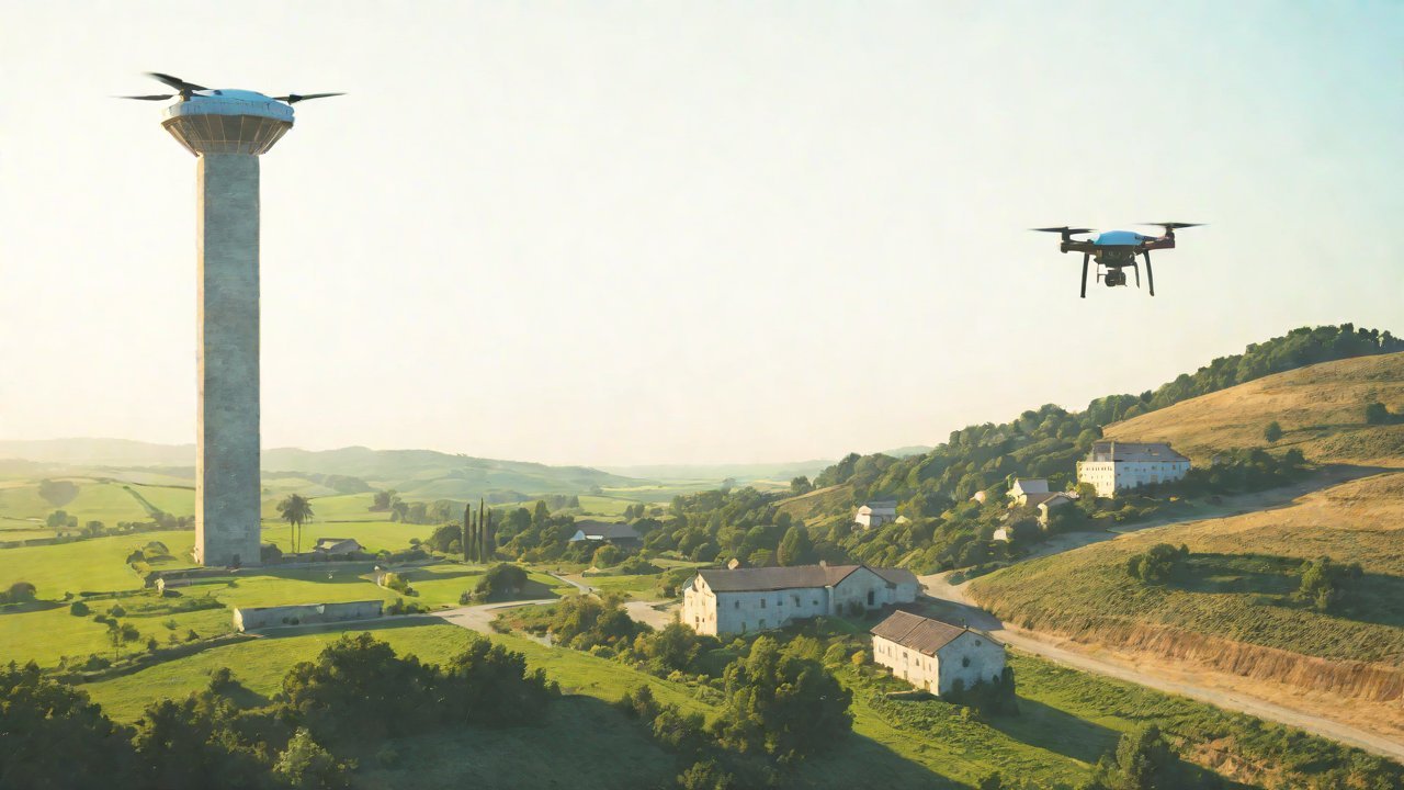 Will universal drone take-off and landing towers become commonplace in future rural areas?