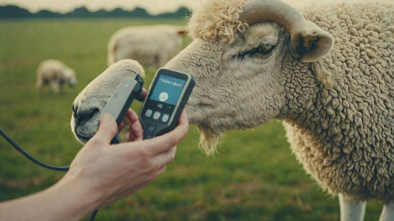 How can ear tags on fast-moving sheep be quickly read using a handheld terminal?