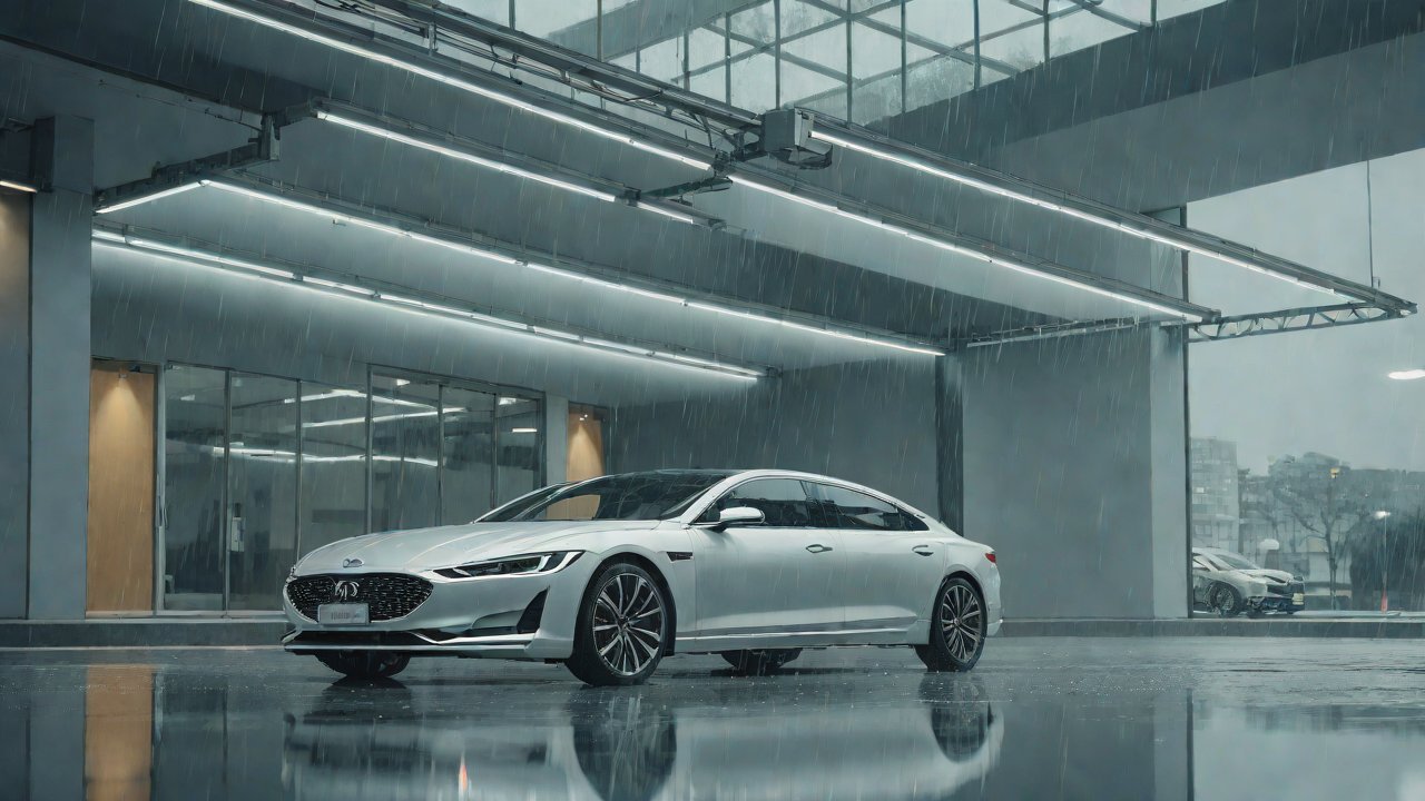 What is the response time of the automatic roof window system when the sensor detects heavy rain?