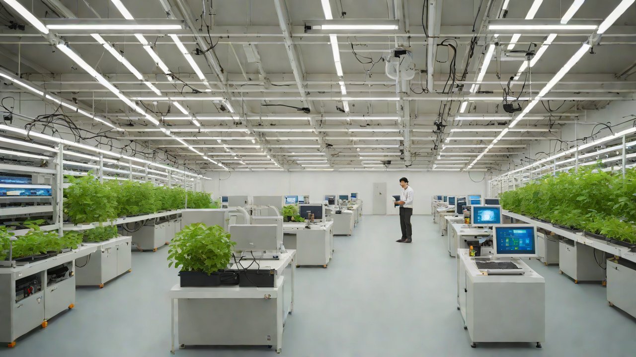 How does a fully artificial light plant factory utilize the Internet of Things (IoT) to adjust spectral formulations?