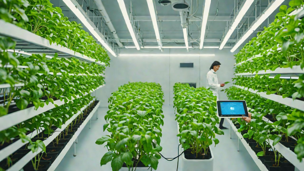 How does this aeroponic system precisely control the spray interval through the IoT?