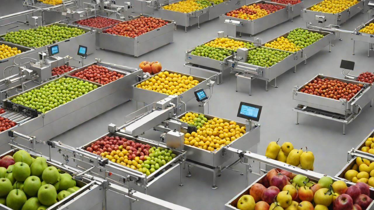 How does this fully automated packaging line use sensors to detect the crispness of fruit?