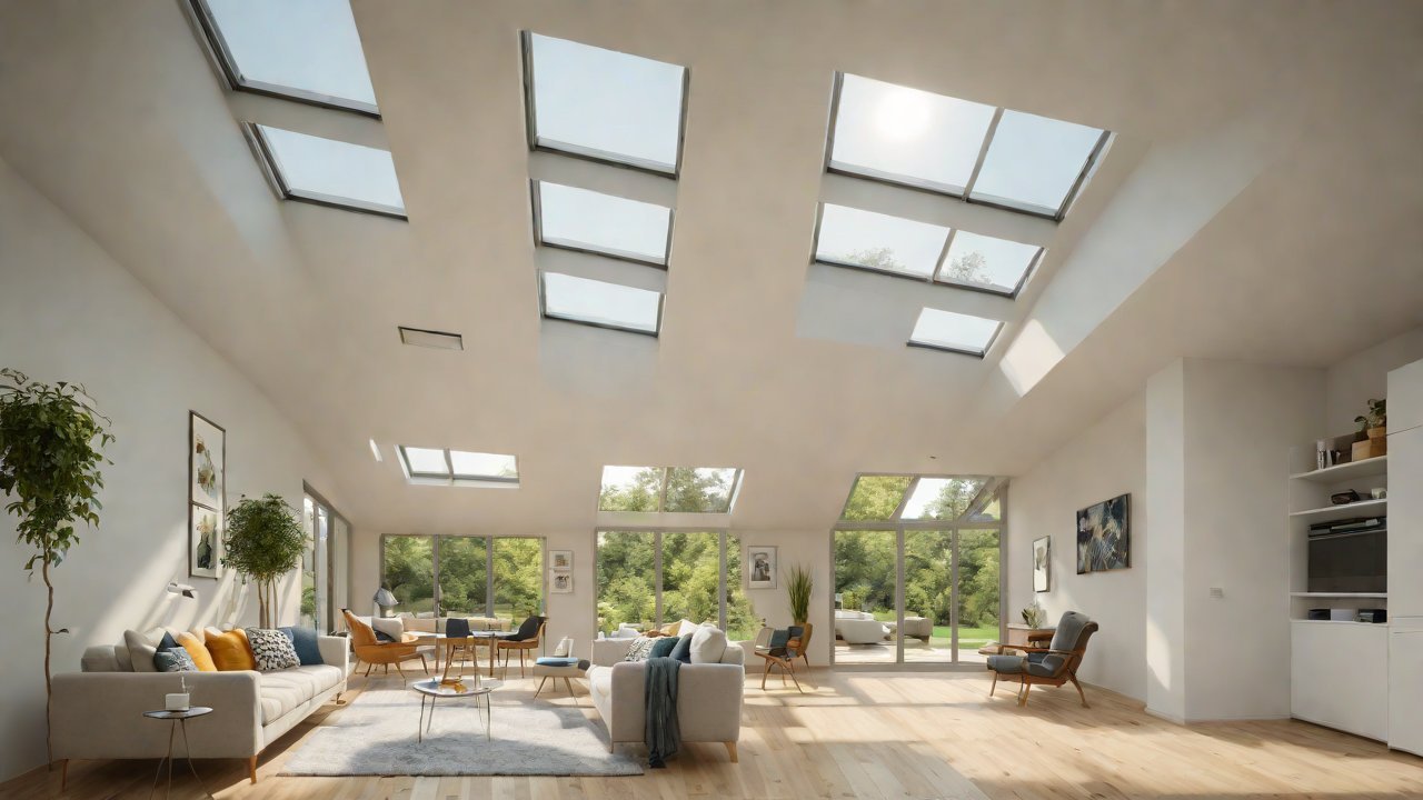How does this self-cleaning skylight material automatically trigger a cleaning process using light sensing?